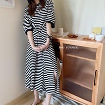 박시한 허리조절 밑트임 롱 반팔 원피스 유니크한