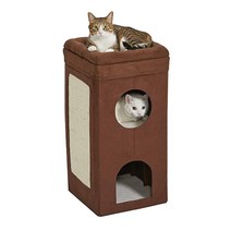 Midwest Homes for Pets 고양이 큐브 집 콘도 패셔너블한 버섯 다이아몬드 프린트 길이 39.4 x 너비 높이 41.9 cm15.5 15.5 16.5 인치 48, Brown Double Story