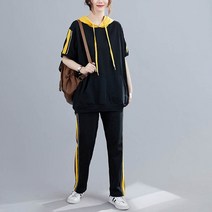 여성용 여름 스트라이프 후드 스포츠 정장 플러스 사이즈 바스트 150CM 6XL 7XL 8XL 9XL 느슨한 캐주얼 얇은 정장 블랙 컬러