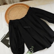 오픈숄더스타일 부드러운 light orange 노출 어깨 버블 소매 와이드 루즈핏 인형 타입 A라인 상의 2327649576