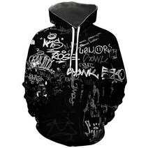 Ganiokar 패션 노벨티 힙합 그래피티 프린트 남성용 Lithe 후디 후드 스웨트셔츠 풀오버 유니 색상1