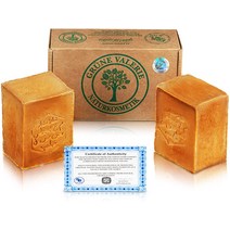 알레포 비누 Grüne Valerie® 원래 세트 육년 숙성 수제 8의 2 × 200g (400g) 20/80 베이 오일 올리브 PH