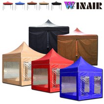 WINAIR 리뷰이벤트 국내 당일발송 프리미엄 끈타입 접이식 천막 지붕+프레임+바람막이(일반/투명) 행사용 캠핑용 방수 그늘막텐트, A세트(지붕+프레임), 3mx2m, 베이지