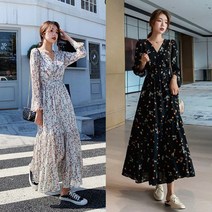 도매언니 쉬폰 플레어 원피스 롱 가을 URD-135 꽃무늬 2WB0EB9D