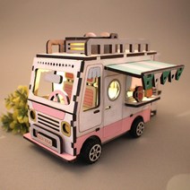 [아이디몬] 우드 DIY 캠핑카 무드등 만들기 조립 자동차 미니어쳐 색칠놀이 입체 퍼즐 키트, 혼합색상