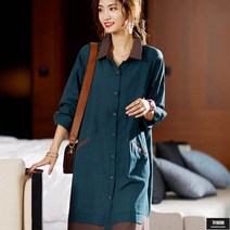 가바바 여성 빅사이즈 롱원피스 데님 다크민트커버 투톤 데일리 셔츠 원피스 5XL까지 G58791