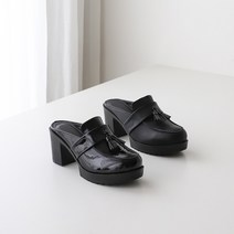 프리티슈 국내제작 여성 키높이 가보시 방울장식 통굽 미들힐 뮬 블로퍼 7cm