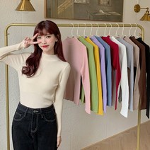 캔디 컬러 슬림핏 스판 긴팔 니트