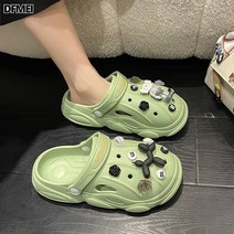 DFMEI 커플 홀 슈즈 ins 패션 슬리퍼 여 아웃도어 통굽 미끄럼방지 샌들백머리