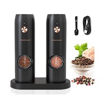488873 Nidouillet 전기 소금 후추 분쇄기 세트 충전식 2팩 LED 조명이 있는 검은색 리필 가능한 자동 밀 셰이커 조정 조잡도 5개 한 손 조작