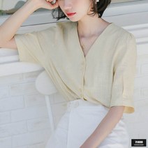 가바바 여성 블라우스 청순한 브이넥 반팔 린넨 블라우스 G49279