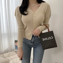 VANANA2 여성 퍼프 소매 페미닌 청순 트임 골지 브이넥 가디건