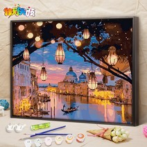 DIY명화그리기 diy 유화그리기 풍경+액자 명화그리기 유화 세트 캔버스형 40 x 50 cm, 궁외 야명, 40*50 콤보 상자