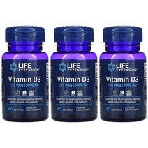 Life Extension 라이프 익스텐션 비타민 D3 125 mcg 5000 IU 60 소프트젤 3병, 60정