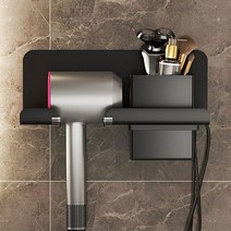 1+1 욕실 드라이기 거치대 세트 무타공 헤어 드라이 걸이 드라이어 홀더 화장실 벽걸이 부착식 정리 선반 정리함, R99466W(화이트