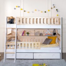로라 이층침대 S 가드서랍책꽂이형 메모리폼, 수직형사다리, 화이트워시