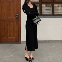 봄가을 롱원피스 골지 니트 브이넥 여성 원피스 하객룩 간절기 공효진 루즈핏 긴팔 결혼식 하객 휴양지 빅사이즈 가을 봄 휴가