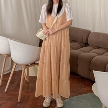 로로텐 도트 뷔스티에 캉캉 롱 원피스 브이넥 끈나시 셔링 A라인 빅사이즈