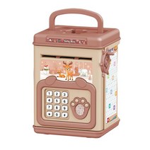 암호 ATM 은행이 있는 전자 돼지 저금통 금고 - 선물용 코드가 있는 전자 화폐 은행, ABS, 갈색