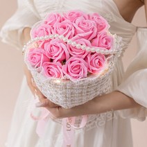 선물용 꽃다발 다양한 비누장미 11종 꽃으로 만들어진 부케 꽃 장식 장미 꽃다발 보내기, 연핑크 향기로운  11