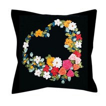 프랑스 자수 DIY 패키지 키트 꽃 리본 블랙 쿠션 베개 케이스 커버 바느질 크로스 스티치 수제 공예 바느질, 3, 3, 1개