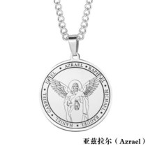 성당 미사 선물 스테인레스 스틸 일곱 천사 펜던트 종교 목걸이 망 티타늄 라운드 날개 메달 보석, 05 Azrael