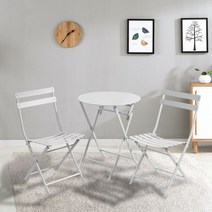 티테이블 야외 2인 라이프타임 가든 카페 디자인 세트, 흰색 60cm 원탁+2의자 접이식