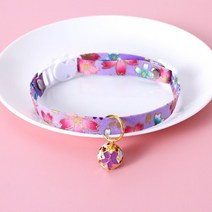 벚꽃 일본 애완 동물 목걸이 꽃 펜던트 벨 고양이 고리 귀여운 카와이 새끼 강아지 쥬얼리 용품, [02] 보라색, [01] 17-32cm