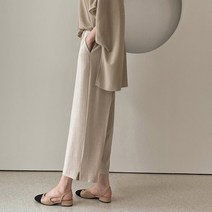 어반프랑 여성용 리브 찰랑 린넨 와이드 스판 옆트임 일자핏 통슬랙스