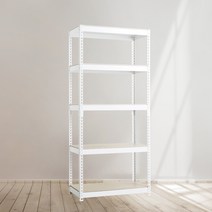 앵글선반 철제 창고 다용도실선반 5단 900 x 500 x 1650, 화이트, 12mm 강화 MDF 보드