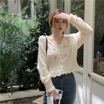 퐁순싸롱 연보라 아이보리 꽃 자수 예쁜 니트 가디건 YJ