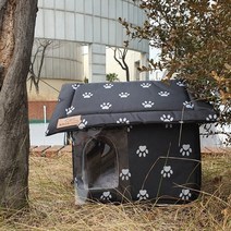 길고양이 겨울집 에어커튼형 쿠션집 사이드문형 보온 숨숨집 실내 실외, 라지 쿠션집(검정) 사이드문형