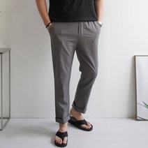 쿼터 2XL까지 남자 소프트 린넨 워싱 스판 슬림 밴딩 슬랙스