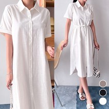 인플리에 여자 (S~2XL) 면 마 린넨 셔츠 원피스