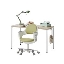 한샘 티오 일반 책상 120cm + 링고S 학생용의자 DIY 고정중심봉(발받침), 내추럴오크/화이트+새싹그린(A)