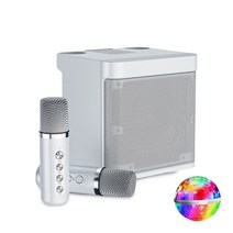 블루투스 노래방 슈퍼큐브777 듀얼 마이크 30W 고출력, 펄화이트+미러볼, 펄화이트+미러볼