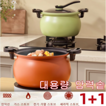 1+1 팻던던 마이크로 압력솥 인덕션압력밥솥/스텐압력밥솥/가스압력밥솥/압력솥 스텐냄비/캠핑압력솥 5L, 그린, 스텐압력솥 5L*1