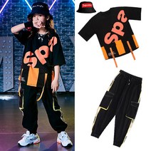 공연복 비보이 남여아동 힙합 개성 멋진 패션쇼 HIPHOP 댄스 유행복 여름 2699211200, 170, 845 귤 티셔츠 _2301 블랙 팬