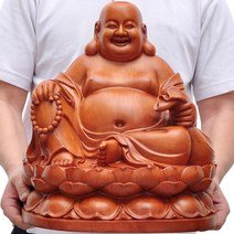 포대화상 칠복신 불상 목재 대형 불상 집들이선물, 높이 38cm