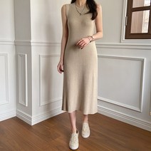 데일리앤 로먼 여성 슬림 골지 민소매 나시 롱 니트 원피스