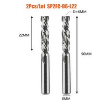 2 개/몫 압축 밀링 커터 목공 다운 컷 두 플루트 나선형 카바이드 밀링 도구 CNC 라우터 비트 나무 엔드 밀 커터, CHINA, 2PC-SP2FC-D6.0-L22