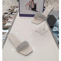 슈바이영 블링블링 여성 스퀘어토 보석큐빅 라텍스 뮬 슬리퍼 화이트