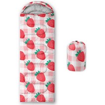 Datura home 소녀를위한 홈 키즈 슬리핑 백 Strae베리 Pink Grid-따뜻한 야외 실내 경량 방수 내한성 캠핑 하이킹 용 (딸기 32 