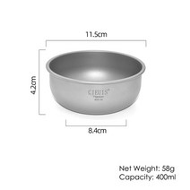 4개/대 순수 티타늄 그릇 캠핑 팬 식기 저녁 식사 컨테이너 접시 관광 요리 홈 야외 하이킹 피크닉 용품, 03 400ML Bowl