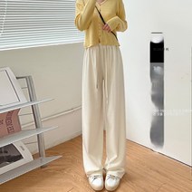 【나사원단】니트 와이드 팬츠 여 추동 기모 바지 캐주얼 슬랙스 날씬해 보이는 트레이닝 바지