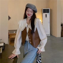 여성용 빈티지 레자조끼 크롭 베스트 민소매 자켓 PU가죽SFW