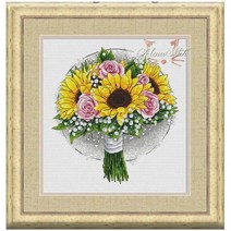 수놓기키트 루안 테일 플라워 파피 패턴 크로스 스티치 자수 세트 전자 드로잉 바느질 작업, 05 22CT white fabric, 24 하늘색