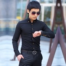 자가 재배 하이 넥 셔츠 유행 패션 쓰리 버튼 긴팔 셔츠 단색 면 비즈니스 허리 프리 논 아이언 인치 셔츠