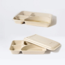 보틀 도시락 케이크 용기 파스타 크로플 포장 친환경 배달 용품 PLA 뚜껑 펄프 종이, 뚜껑 미포함, 사각 펄프 용기 4칸 1250ml 200개