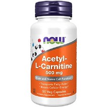 NOW Supplements 아세틸-L 카르니틴 500 mg 아미노산 뇌 및 신경 세포 기능 식물성 50 캡슐, 50 카운트 (1 팩)